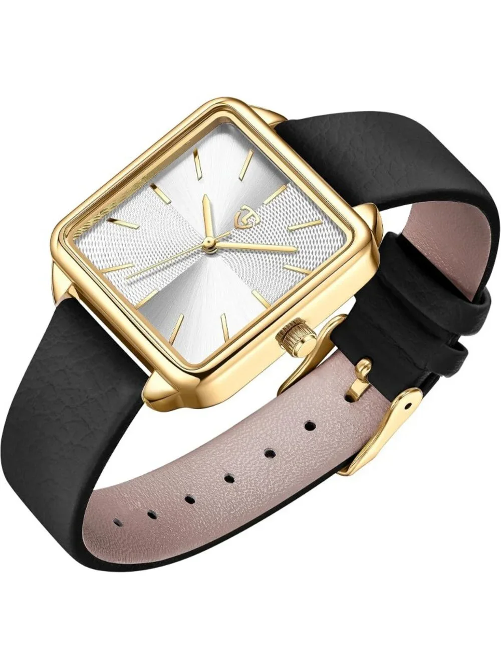 Women's Black White Square Leather Vintage Elegant Waterproof Quartz Wrist Watch